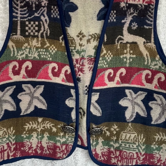 Carrie Allen Nostalgic Holiday Christmas Vest Sz M Muted Red Green Reindeer - Picture 7 of 13